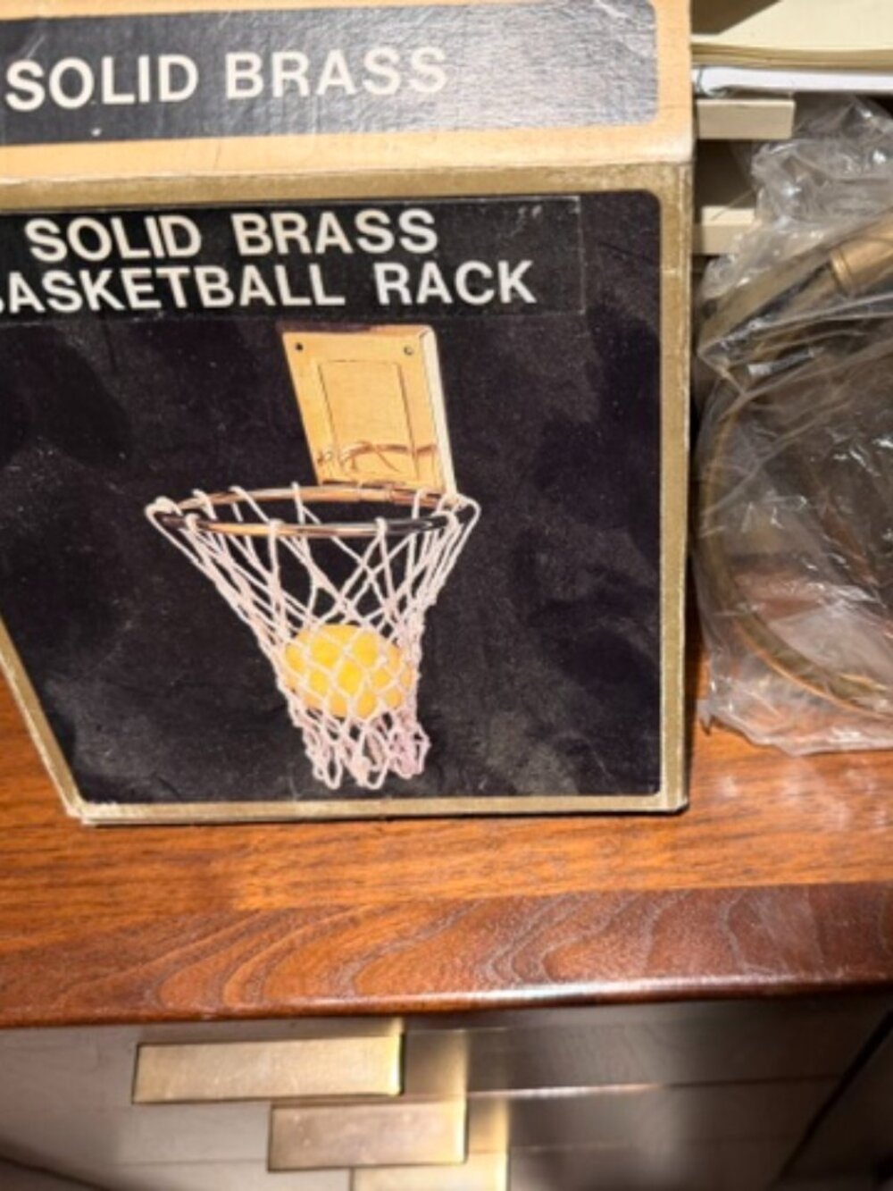 SOLID BRASS BASKETBALL & NET FOR INSIDE GAME, CHILDREN & ADULTS, PICTURE WITH 2,